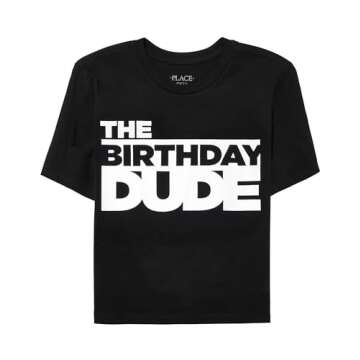 The Children's Place Boys Birthday Dude Graphic Tee T-Shirt in Black, Size 7-8