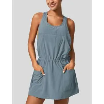 Ailoqing Mini Athletic Dress for Women Summer 2 Piece Set Sleeveless Active Dress with Built-in Shorts(Bluegrey-M)