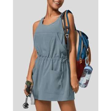 Ailoqing Mini Athletic Dress for Women Summer 2 Piece Set Sleeveless Active Dress with Built-in Shorts(Bluegrey-M)