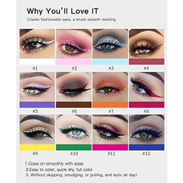 BestLand 12 Colors Matte Liquid Eyeliner Set Rainbow Colorful Neon Eyeliner Pencil Pigmented Waterproof Smudgeproof Long Lasting Gel Eye Liner Christmas Makeup Gift Kit for Women (Set A)