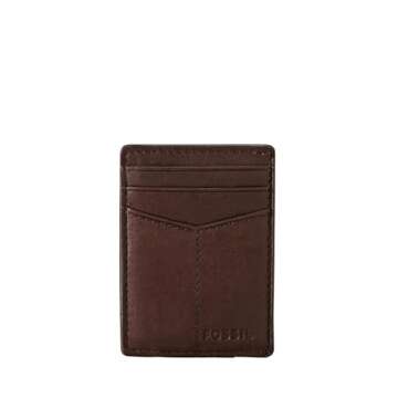 Fossil Men's Ingram Leather Magnetic Card Case with Money Clip Wallet, Brown, (Model: ML3235200)