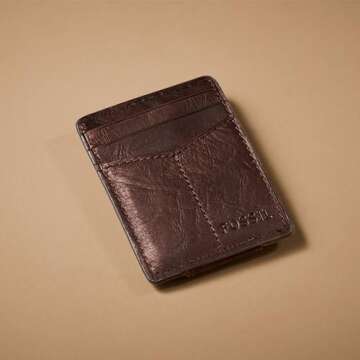 Fossil Men's Ingram Leather Magnetic Card Case with Money Clip Wallet, Brown, (Model: ML3235200)