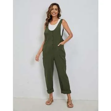 Yeokou Womens Overalls Linen Cotton Jumpsuits Loose Casual Jumpers with Pockets