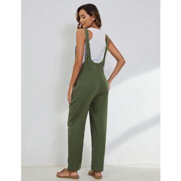 Yeokou Womens Overalls Linen Cotton Jumpsuits Loose Casual Jumpers with Pockets