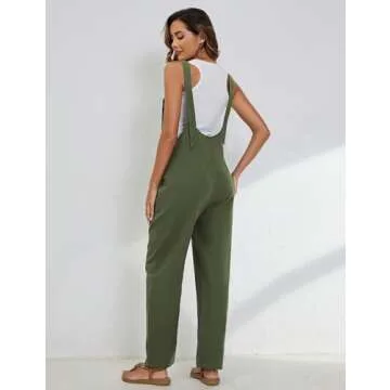 Yeokou Womens Overalls Linen Cotton Jumpsuits Loose Casual Jumpers with Pockets