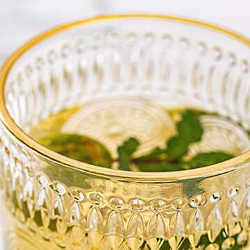 MISIMPO Drinking Glasses Set of 4, 9.5oz Embossed Vintage Glasses Set Romantic Water Glassware for Juice, Cocktail, Whiskey Glasses(9.5oz)