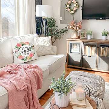 Spring Pillow Covers 18x18 Set of 4 Farmhouse Spring Decor Home Sweet Home Floral Bloom Hello Spring Pillows Decorative Throw Pillows Spring Decorations A534-18