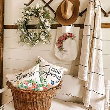 Spring Pillow Covers 18x18 Set of 4 Farmhouse Spring Decor Home Sweet Home Floral Bloom Hello Spring Pillows Decorative Throw Pillows Spring Decorations A534-18