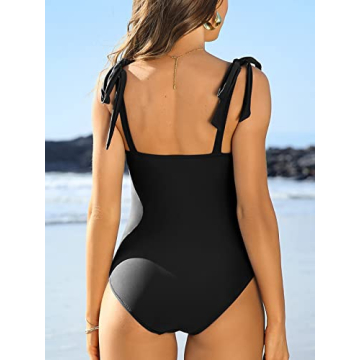 SOCIALA Womens One Piece Swimsuits Tummy Control Ruched Monokini Bathing Suits Black