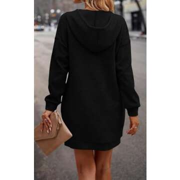 PRETTYGARDEN Long Sleeve Hoodies Dress 2024 Fall Trendy Texture Sweatshirts Outfits Button Hooded Winter Dresses with Pockets (Black,XXL)