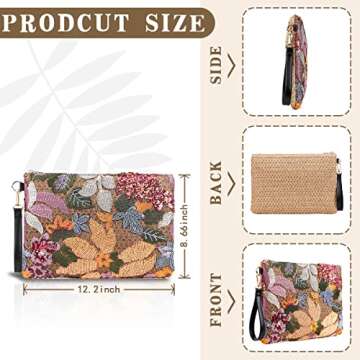 ER.Roulour Summer Straw Bag for Women Floral Embroidery Straw Clutch Purse Woven Wristlet For Beach ...