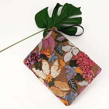 ER.Roulour Summer Straw Bag for Women Floral Embroidery Straw Clutch Purse Woven Wristlet For Beach Party Wedding (Floral)