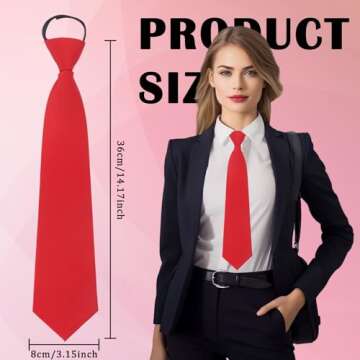 Luckyvestir Ties for Women, Girls - Adjustable Red Neck Tie, Pre-tied Zipper Tie for Uniforms, Gradu...