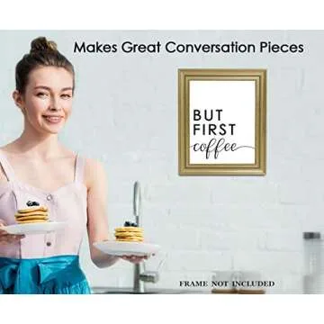 But First, Coffee: Farmhouse Kitchen Wall Art Decoration & Decor - 8x10 Unframed Art Print Signs, Aesthetic Pictures & Unique Art Wall Poster Decorations for the Kitchen