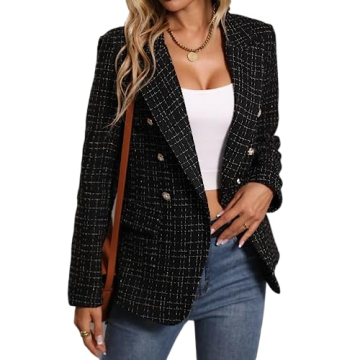 Mina Self 2025 Women's Tweed Blazer Jacket Plaid Fully-Lined Warm Fashion Business Casual Elegant Pl...