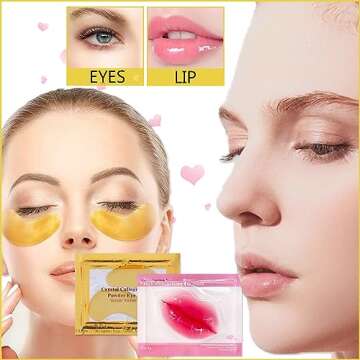Sulily 30 Pairs Lip Masks & 24K Gold Gel Eye Masks,Crystal Collagen Eye Patches for Puffy Eyes,Moisturizing& Reducing Fine Lines Dark Circleeye Patches for Women Men