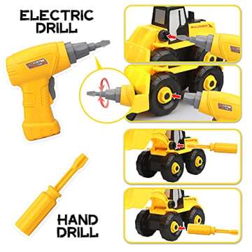 Sanlebi Take Apart Truck Car Toys with Electric Drill - DIY Construction Vehicles Excavator Toy Set ...