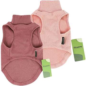 Fitwarm 2-Pack Turtleneck Dog Sweater Puppy Winter Clothes Doggie Knitted Vest Pet Cold Weather Clothes Cat Apparel Red Pink Small
