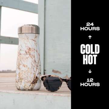 S'well Stainless Steel Traveler, 16oz, Calacatta Gold, Triple Layered Vacuum Insulated Containers Keeps Drinks Cold for 24 Hours and Hot for 12, BPA Free, Easy Carrying On the Go