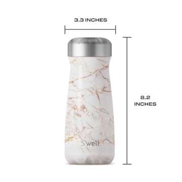 S'well Stainless Steel Traveler, 16oz, Calacatta Gold, Triple Layered Vacuum Insulated Containers Keeps Drinks Cold for 24 Hours and Hot for 12, BPA Free, Easy Carrying On the Go
