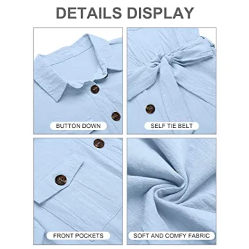 GRAPENT Women's Summer Button Down Pockets Belted Romper