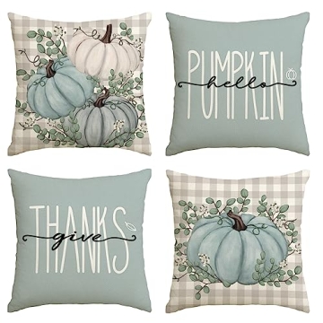 AVOIN colorlife Hello Pumpkin Give Thanks Pillow Covers 18x18 Set of 4 - Autumn Decor