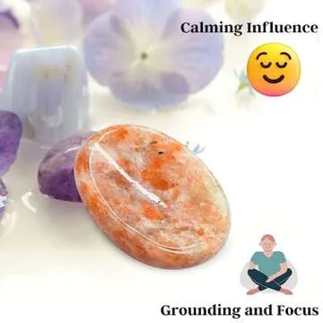 Sunstone Worry Stone Crystals and Healing Stones - Worry Stones for Stress Relief Gifts - Piedra Crystal Fidget for Meditation, Calming, Relaxation - Unique Stocking Stuffers and Birthday Gifts for Women, Men