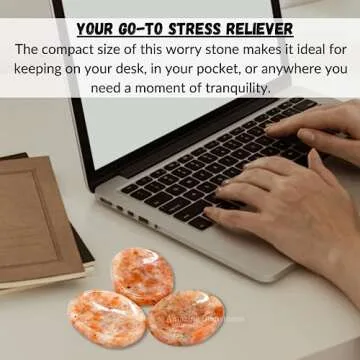 Sunstone Worry Stone Crystals and Healing Stones - Worry Stones for Stress Relief Gifts - Piedra Crystal Fidget for Meditation, Calming, Relaxation - Unique Stocking Stuffers and Birthday Gifts for Women, Men