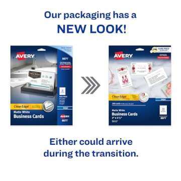 Avery Clean Edge Printable Business Cards with Sure Feed Technology, 2" x 3.5", White, 200 Blank Car...