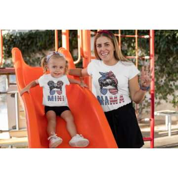Posh Soiree Handmade Mommy and Me 4th of July Independence Day Matching T Shirts, Mama Mini, Patriot Graphic Tees, Parades, American Pride, Clothes, USA, Celebration, Mother and Daughter, Gift, Woman