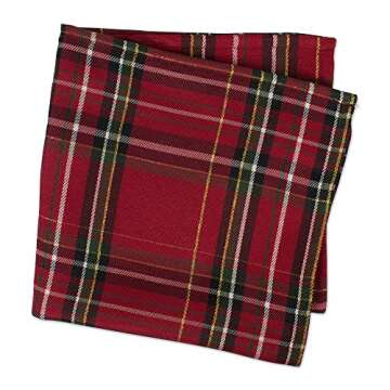 DII Holiday Dining Table & Kitchen Décor Metallic Fabric, Christmas Napkin Set, 20x20, Red Tartan Plaid, 6 Piece