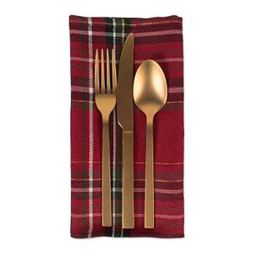 DII Holiday Dining Table & Kitchen Décor Metallic Fabric, Christmas Napkin Set, 20x20, Red Tartan Plaid, 6 Piece