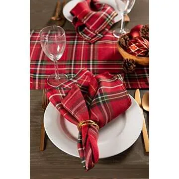 DII Holiday Dining Table & Kitchen Décor Metallic Fabric, Christmas Napkin Set, 20x20, Red Tartan Plaid, 6 Piece