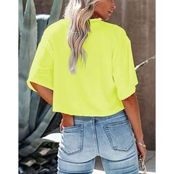 Yuccalley Women's Summer Crop Tops Short Sleeve Round Neck T-Shirt Basic Tees (Yellow, Small)