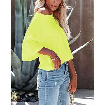 Yuccalley Women's Summer Crop Tops Short Sleeve Round Neck T-Shirt Basic Tees (Yellow, Small)