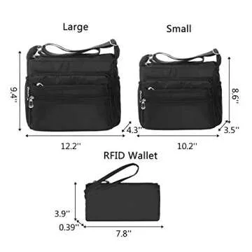 Crossbody Bag for Women - Waterproof Shoulder Messenger Bag, Casual Nylon Purse (Large, Black-RFID)