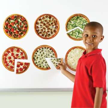Learning Resources Magnetic Pizza Fractions, Fraction Games for Kids, 24 Pieces, Ages 6+