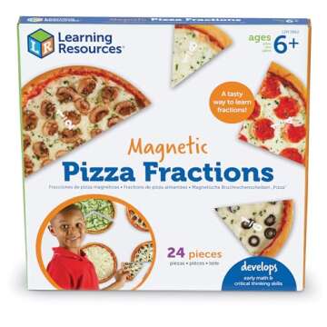 Learning Resources Magnetic Pizza Fractions, Fraction Games for Kids, 24 Pieces, Ages 6+
