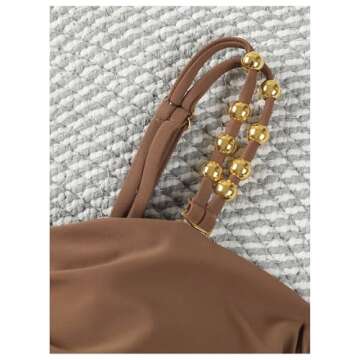 Verdusa Women's Cut Out Colorblock One Piece Swimsuit Ruched Swimwear Bathing Suit Brown Beige Medium