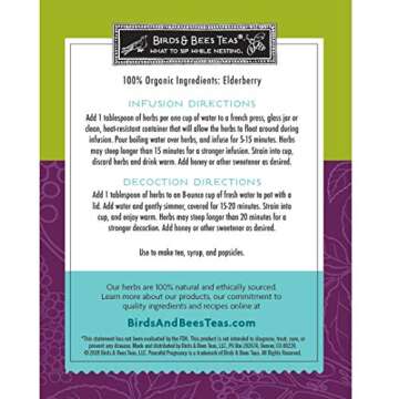 BIRDS AND BEES TEAS Dried Elderberries Bulk 1 lb - Makes Great Organic Elderberry Tea - Sambucus Nigra is Known for It's Immune System Booster Properties