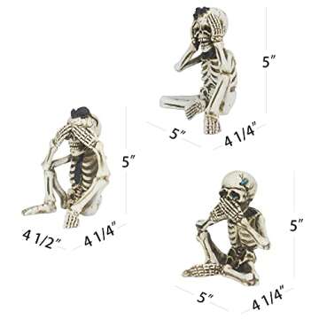 Evelyne 3 Skeleton See Speak Hear No Evil Sculpture Halloween Statue - Home Deco Día de Muertos Party Theme