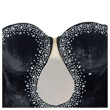 Nagfar Women Sexy Sheath Rhinestone Long Dresses Fashion Solid Color Velvet Dress(6786-Black-L)