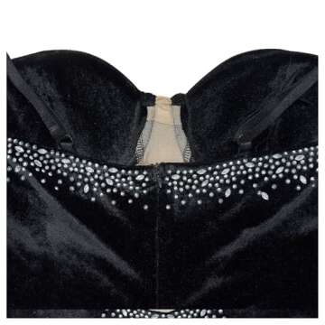 Nagfar Women Sexy Sheath Rhinestone Long Dresses Fashion Solid Color Velvet Dress(6786-Black-L)