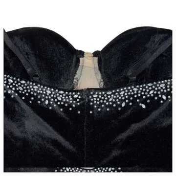 Nagfar Women Sexy Sheath Rhinestone Long Dresses Fashion Solid Color Velvet Dress(6786-Black-L)