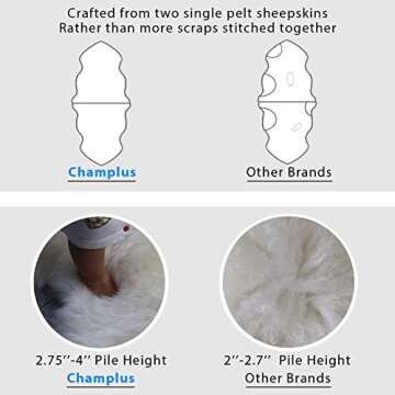 Champlus Genuine Australian Merino Sheepskin Rug, 2.3x6.6 ft Lambskin Area Rug, Double Pelt, White