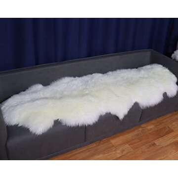 Champlus Genuine Australian Merino Sheepskin Rug, 2.3x6.6 ft Lambskin Area Rug, Double Pelt, White