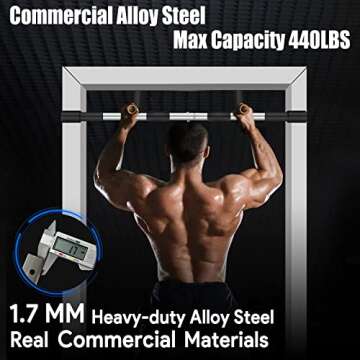 AOPA Pull Up Bar, Thickened Steel Max Limit 440 LBS Strength Training Portable Multi-function, Heavy Duty Doorway Upper Body Pullup Chin Up Workout Bar for Home Gyms