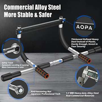 AOPA Pull Up Bar, Thickened Steel Max Limit 440 LBS Strength Training Portable Multi-function, Heavy Duty Doorway Upper Body Pullup Chin Up Workout Bar for Home Gyms
