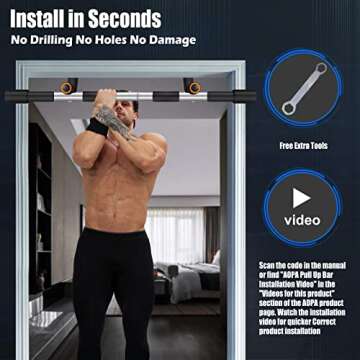 AOPA Pull Up Bar, Thickened Steel Max Limit 440 LBS Strength Training Portable Multi-function, Heavy Duty Doorway Upper Body Pullup Chin Up Workout Bar for Home Gyms