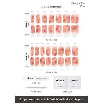 ohora Semi Cured Gel Nail Strips (N Apple Cider) - Works with Any UV Nail Lamps, Salon-Quality, Easy to Apply & Remove - Valentine's Day Gel Nail Wraps, Stickers, Romantic Gift Ideas